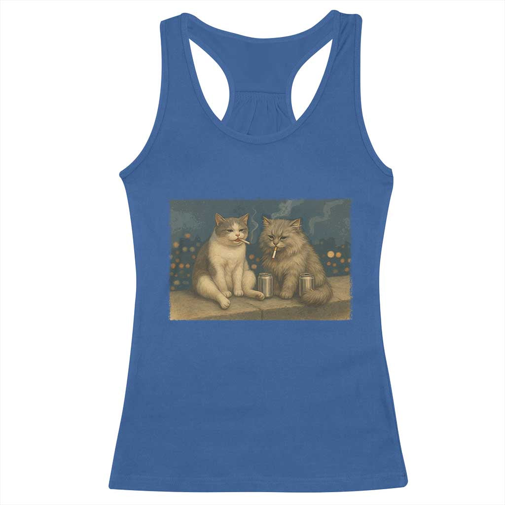 Funny Smoking Cat Racerback Tank Top Meme Cool Kitten With Cigarette TS12 Royal Blue Print Your Wear