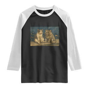 Funny Smoking Cat Raglan Shirt Meme Cool Kitten With Cigarette TS12 Black White Print Your Wear