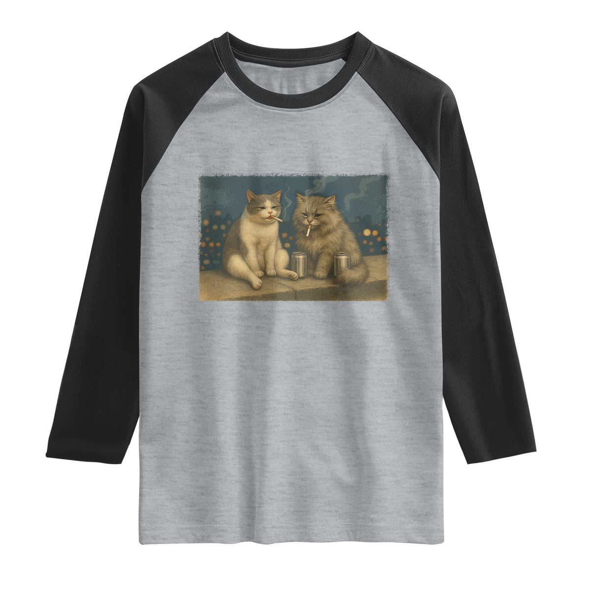 Funny Smoking Cat Raglan Shirt Meme Cool Kitten With Cigarette TS12 Heather Gray Black Print Your Wear