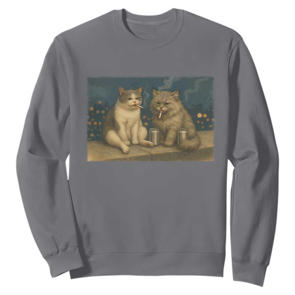 Funny Smoking Cat Sweatshirt Meme Cool Kitten With Cigarette TS12 Charcoal Print Your Wear