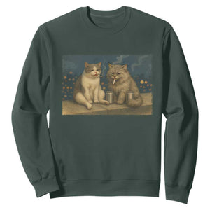 Funny Smoking Cat Sweatshirt Meme Cool Kitten With Cigarette TS12 Dark Forest Green Print Your Wear