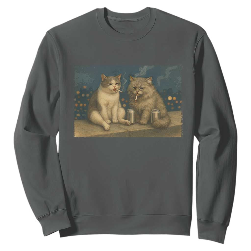 Funny Smoking Cat Sweatshirt Meme Cool Kitten With Cigarette TS12 Dark Heather Print Your Wear