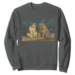 Funny Smoking Cat Sweatshirt Meme Cool Kitten With Cigarette TS12 Dark Heather Print Your Wear