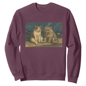 Funny Smoking Cat Sweatshirt Meme Cool Kitten With Cigarette TS12 Maroon Print Your Wear