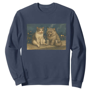 Funny Smoking Cat Sweatshirt Meme Cool Kitten With Cigarette TS12 Navy Print Your Wear