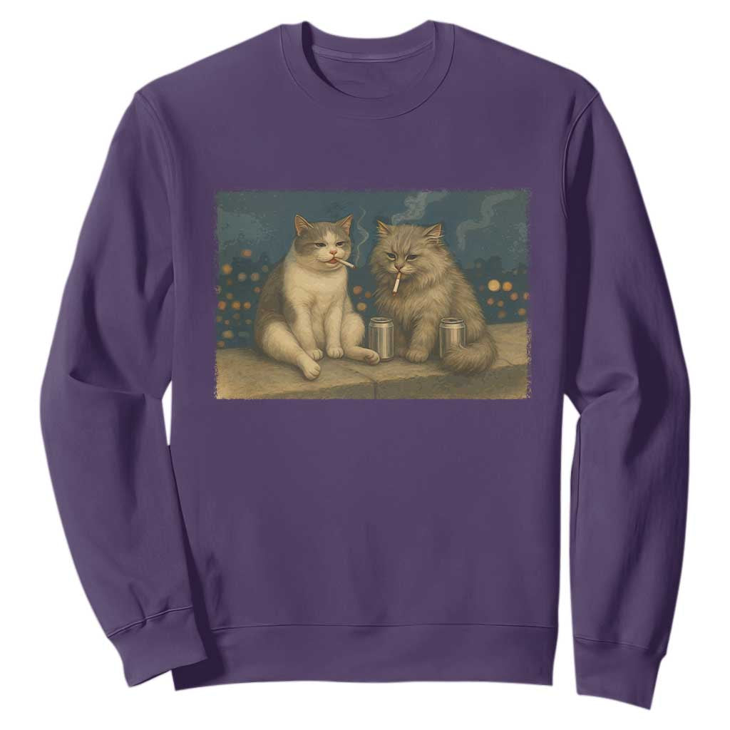 Funny Smoking Cat Sweatshirt Meme Cool Kitten With Cigarette TS12 Purple Print Your Wear