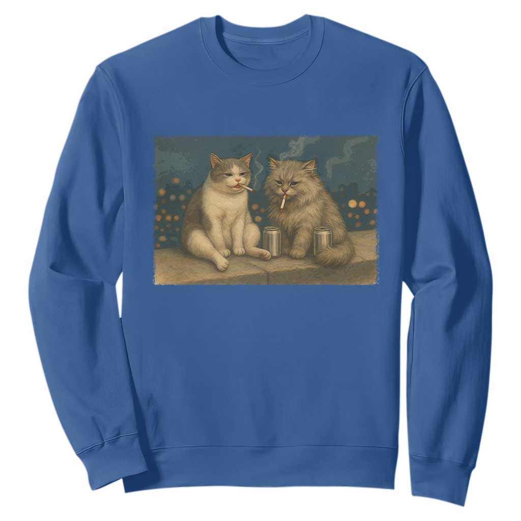 Funny Smoking Cat Sweatshirt Meme Cool Kitten With Cigarette TS12 Royal Blue Print Your Wear