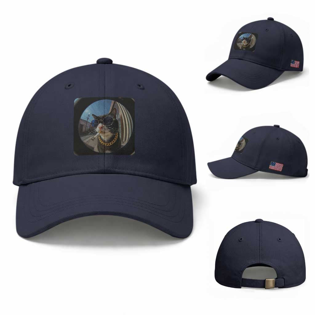 Smoking Cat Baseball Cap Meme Funny Cool Kitten TS12 Baseball Cap Universal Fit Navy Print Your Wear