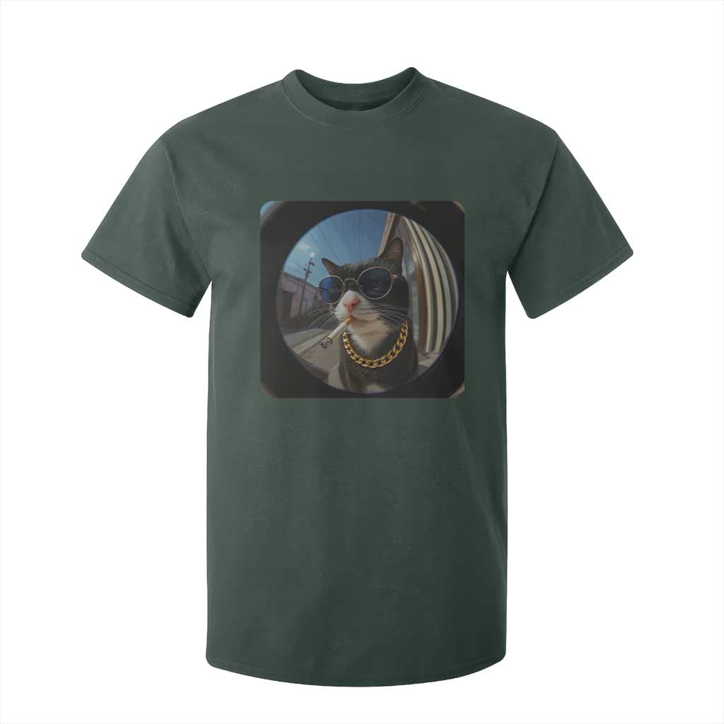Smoking Cat T Shirt For Kid Meme Funny Cool Kitten TS12 Dark Forest Green Print Your Wear
