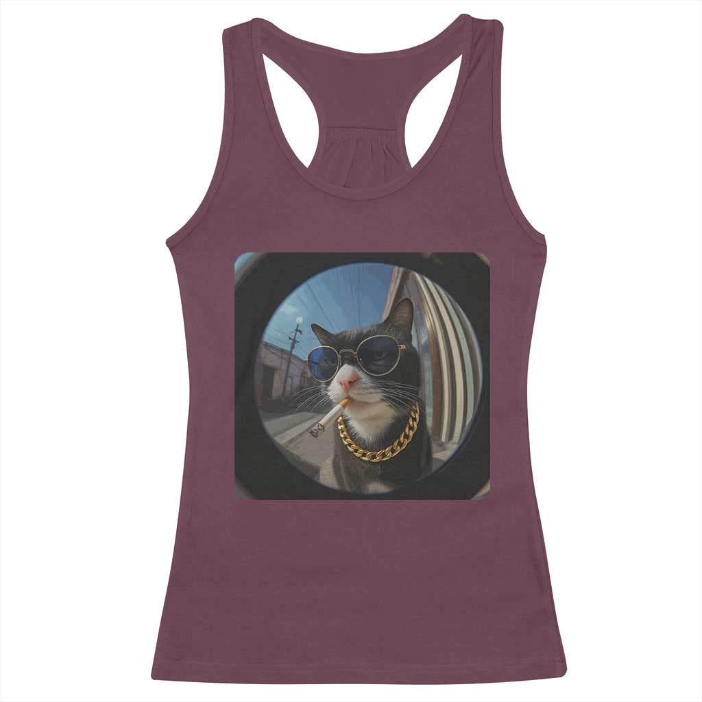 Smoking Cat Racerback Tank Top Meme Funny Cool Kitten TS12 Maroon Print Your Wear