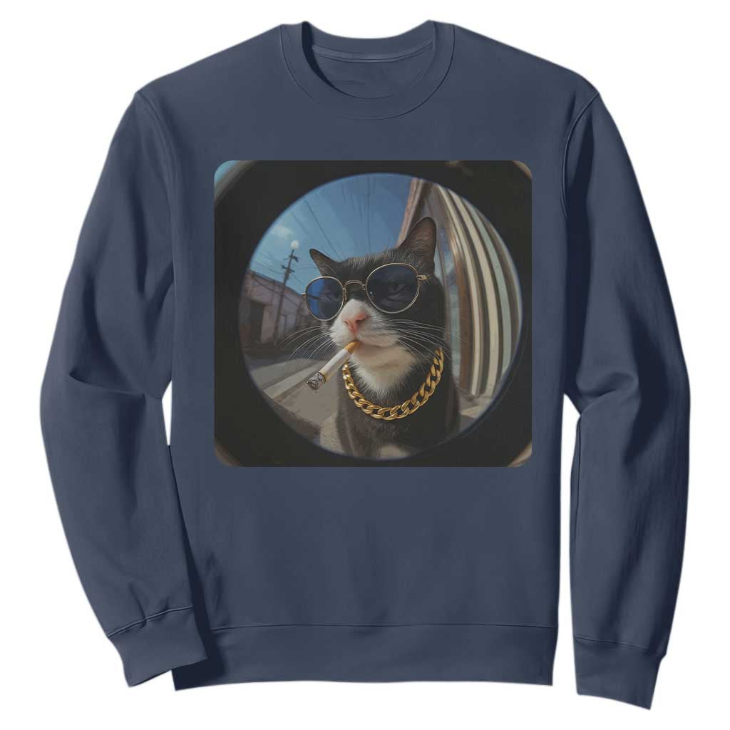 Smoking Cat Sweatshirt Meme Funny Cool Kitten TS12 Navy Print Your Wear