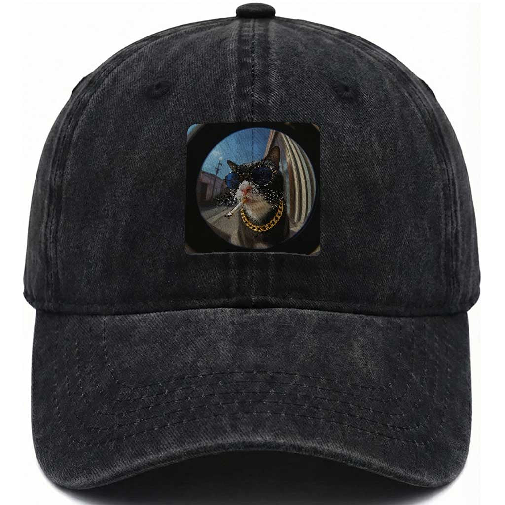 Smoking Cat Washed Cotton Baseball Cap Meme Funny Cool Kitten TS12 Print Your Wear