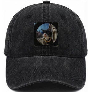 Smoking Cat Washed Cotton Baseball Cap Meme Funny Cool Kitten TS12 Print Your Wear