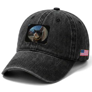 Smoking Cat Washed Cotton Baseball Cap Meme Funny Cool Kitten TS12 Print Your Wear