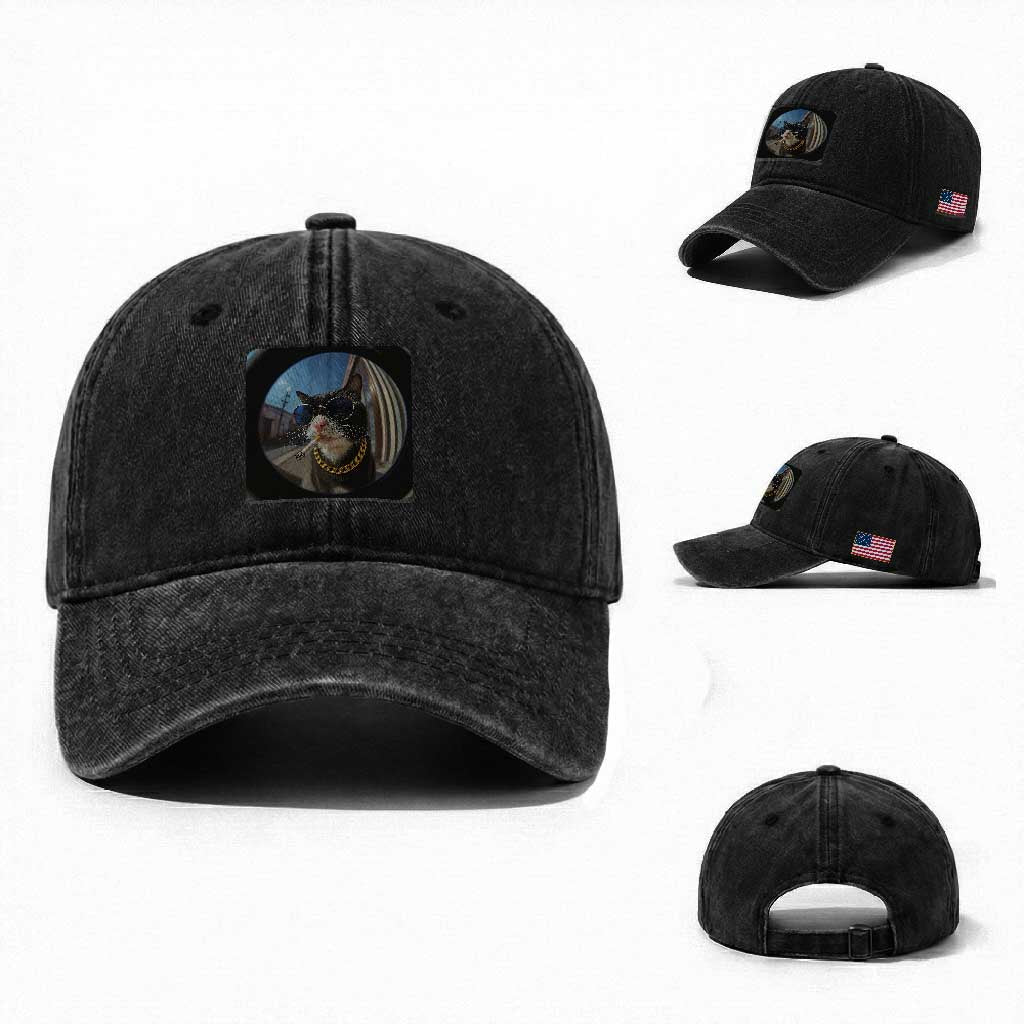 Smoking Cat Washed Cotton Baseball Cap Meme Funny Cool Kitten TS12 Washed Cap Universal Fit Black Print Your Wear