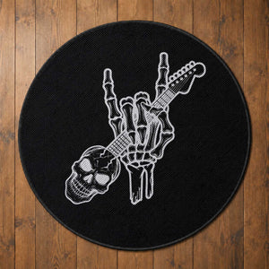 Rock N Roll Round Rug Skeleton Hand Playing Guitar Heavy Metal Music