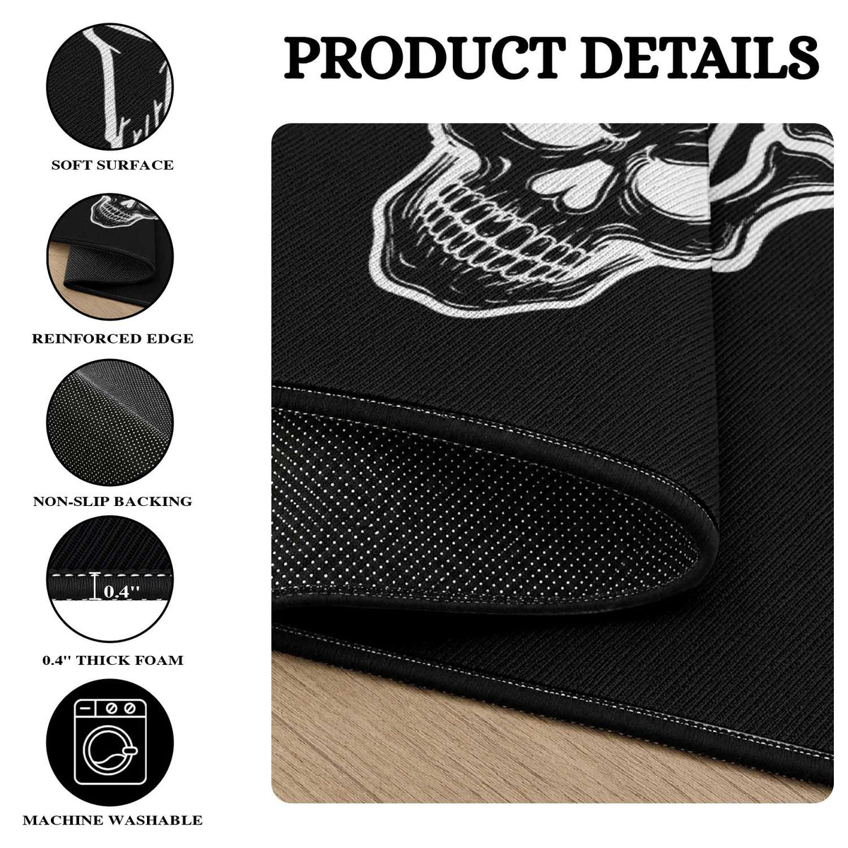 Rock N Roll Round Rug Skeleton Hand Playing Guitar Heavy Metal Music