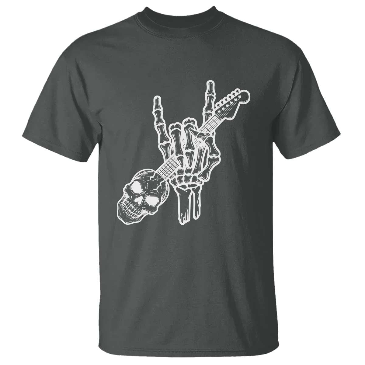 Rock N Roll T Shirt Skeleton Hand Playing Guitar Heavy Metal Music TS12 Dark Heather Print Your Wear