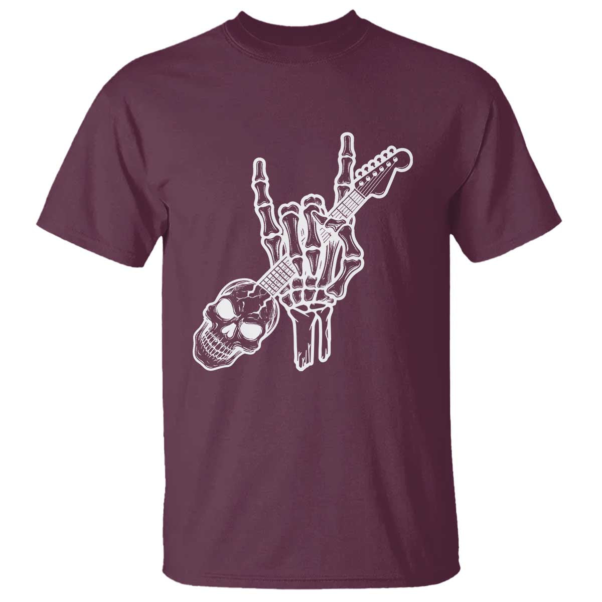 Rock N Roll T Shirt Skeleton Hand Playing Guitar Heavy Metal Music TS12 Maroon Print Your Wear