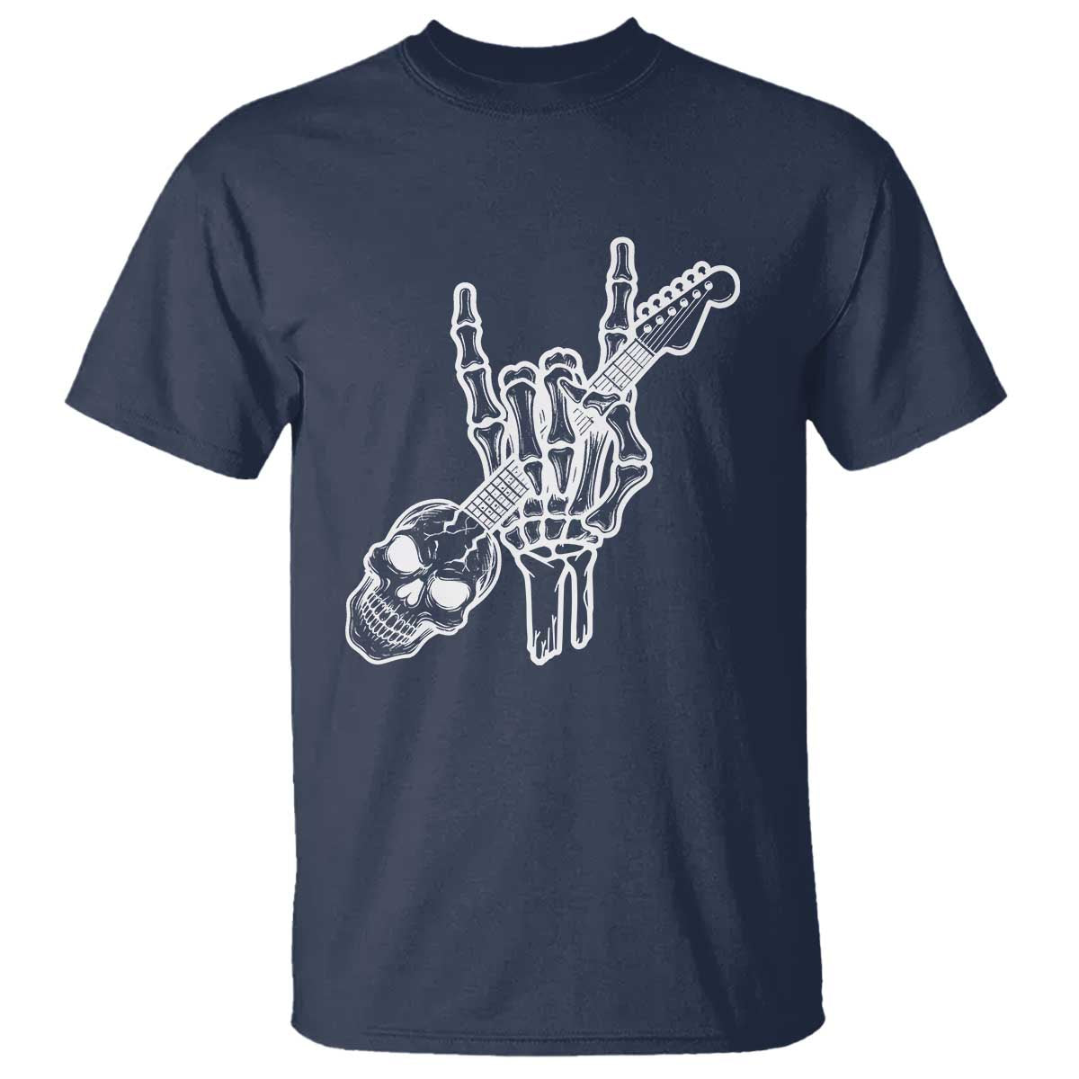 Rock N Roll T Shirt Skeleton Hand Playing Guitar Heavy Metal Music TS12 Navy Print Your Wear