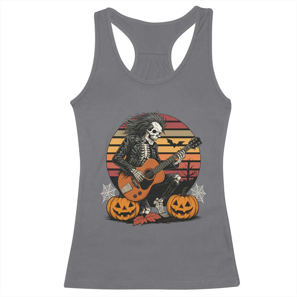 Halloween Rock Racerback Tank Top Skeleton Playing Guitar Rock And Roll TS12 Charcoal Print Your Wear