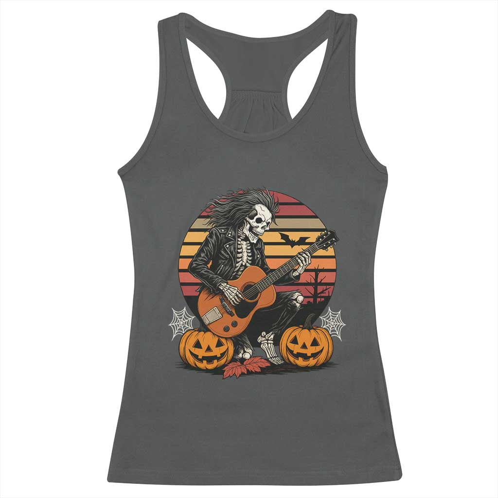 Halloween Rock Racerback Tank Top Skeleton Playing Guitar Rock And Roll TS12 Dark Heather Print Your Wear