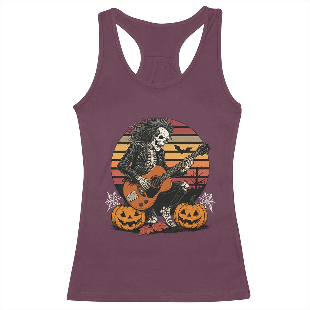 Halloween Rock Racerback Tank Top Skeleton Playing Guitar Rock And Roll TS12 Maroon Print Your Wear