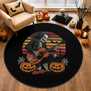 Halloween Rock Round Rug Skeleton Playing Guitar Rock And Roll