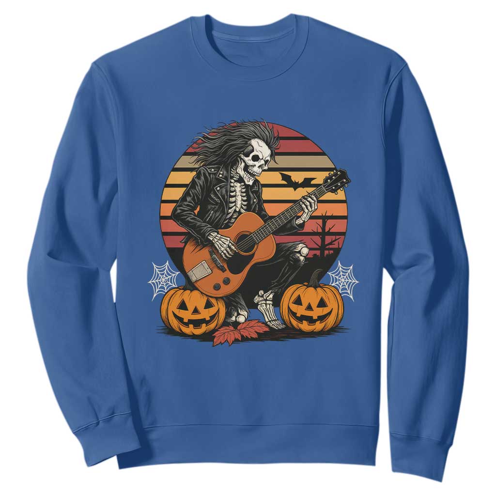 Halloween Rock Sweatshirt Skeleton Playing Guitar Rock And Roll TS12 Royal Blue Print Your Wear