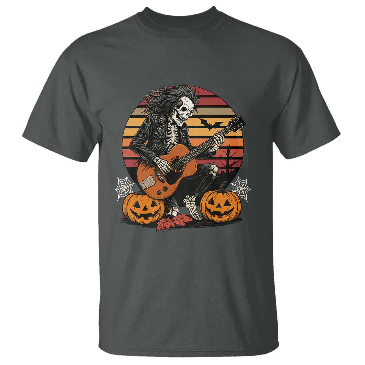 Halloween Rock T Shirt Skeleton Playing Guitar Rock And Roll TS12 Dark Heather Print Your Wear