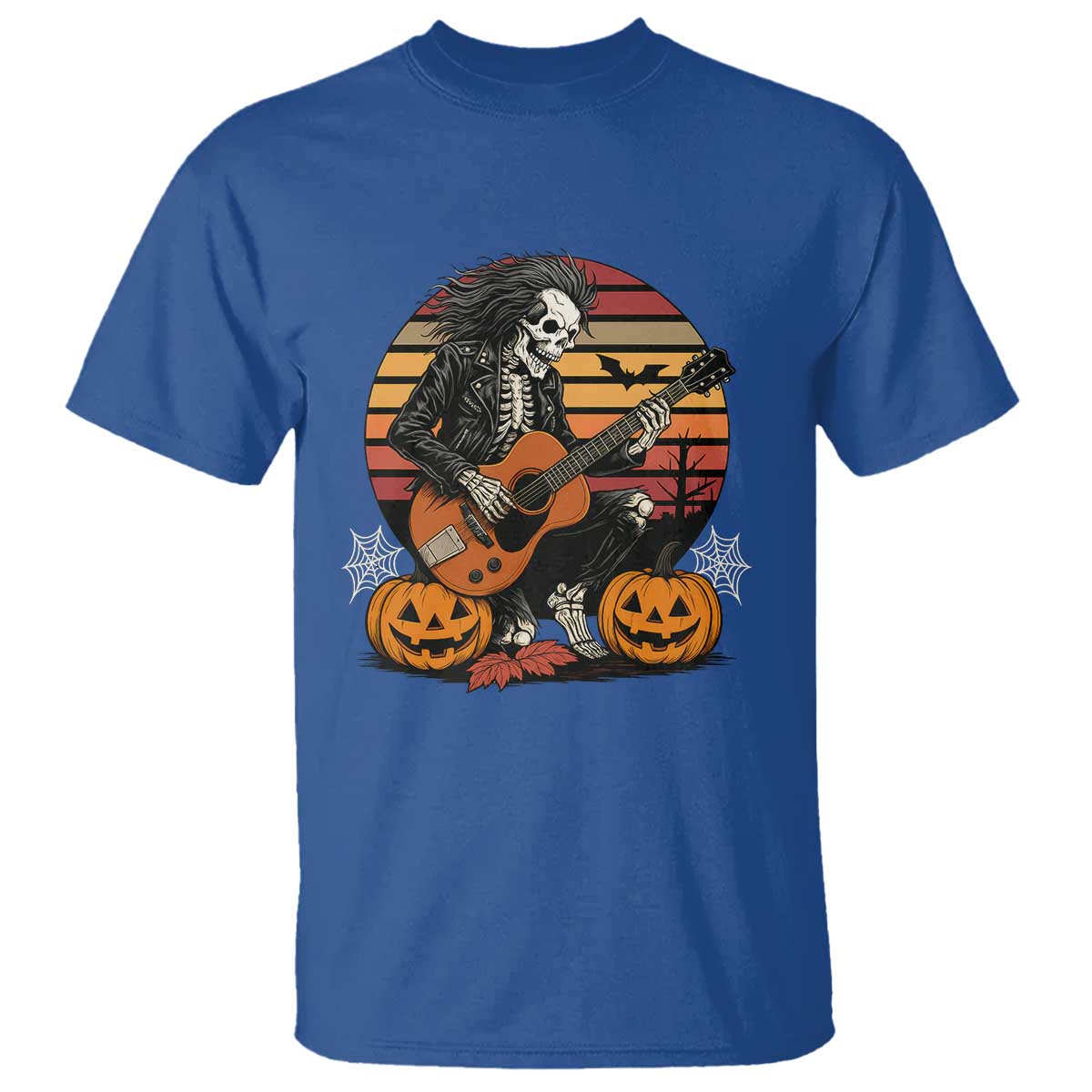 Halloween Rock T Shirt Skeleton Playing Guitar Rock And Roll TS12 Royal Blue Print Your Wear
