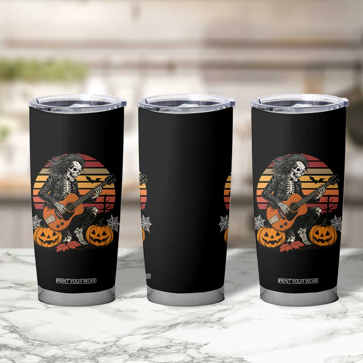 Halloween Rock Tumbler Cup Skeleton Playing Guitar Rock And Roll TS12 Print Your Wear