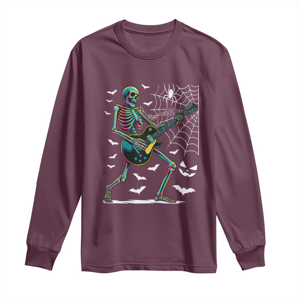 Halloween Rock And Roll Long Sleeve Shirt Skeleton Playing Guitar TS12 Maroon Print Your Wear