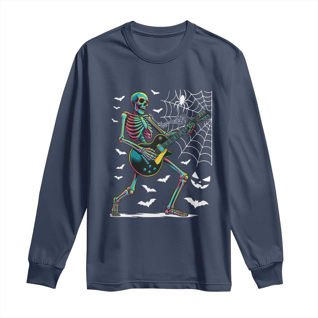 Halloween Rock And Roll Long Sleeve Shirt Skeleton Playing Guitar TS12 Navy Print Your Wear