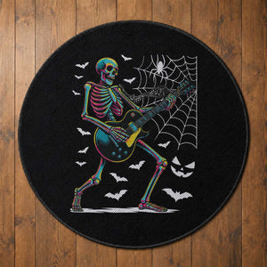 Halloween Rock And Roll Round Rug Skeleton Playing Guitar