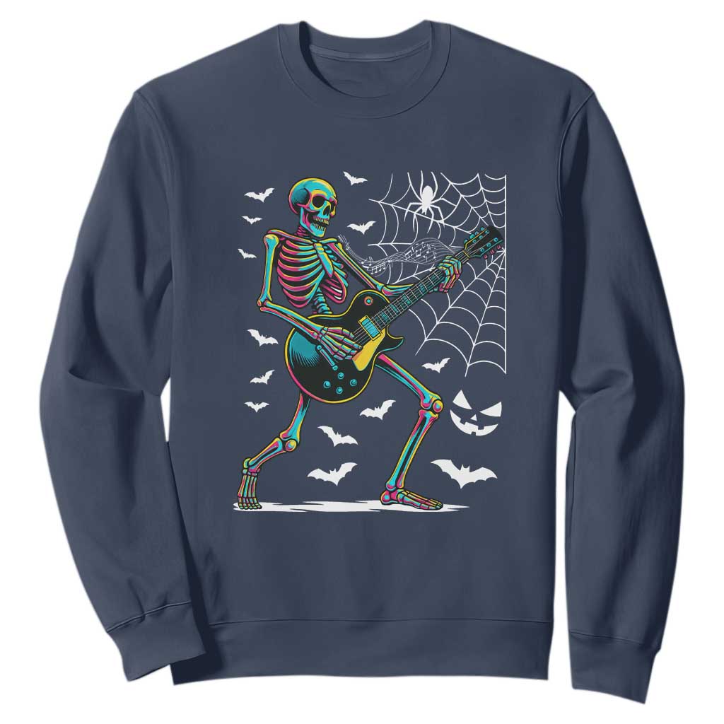 Halloween Rock And Roll Sweatshirt Skeleton Playing Guitar TS12 Navy Print Your Wear