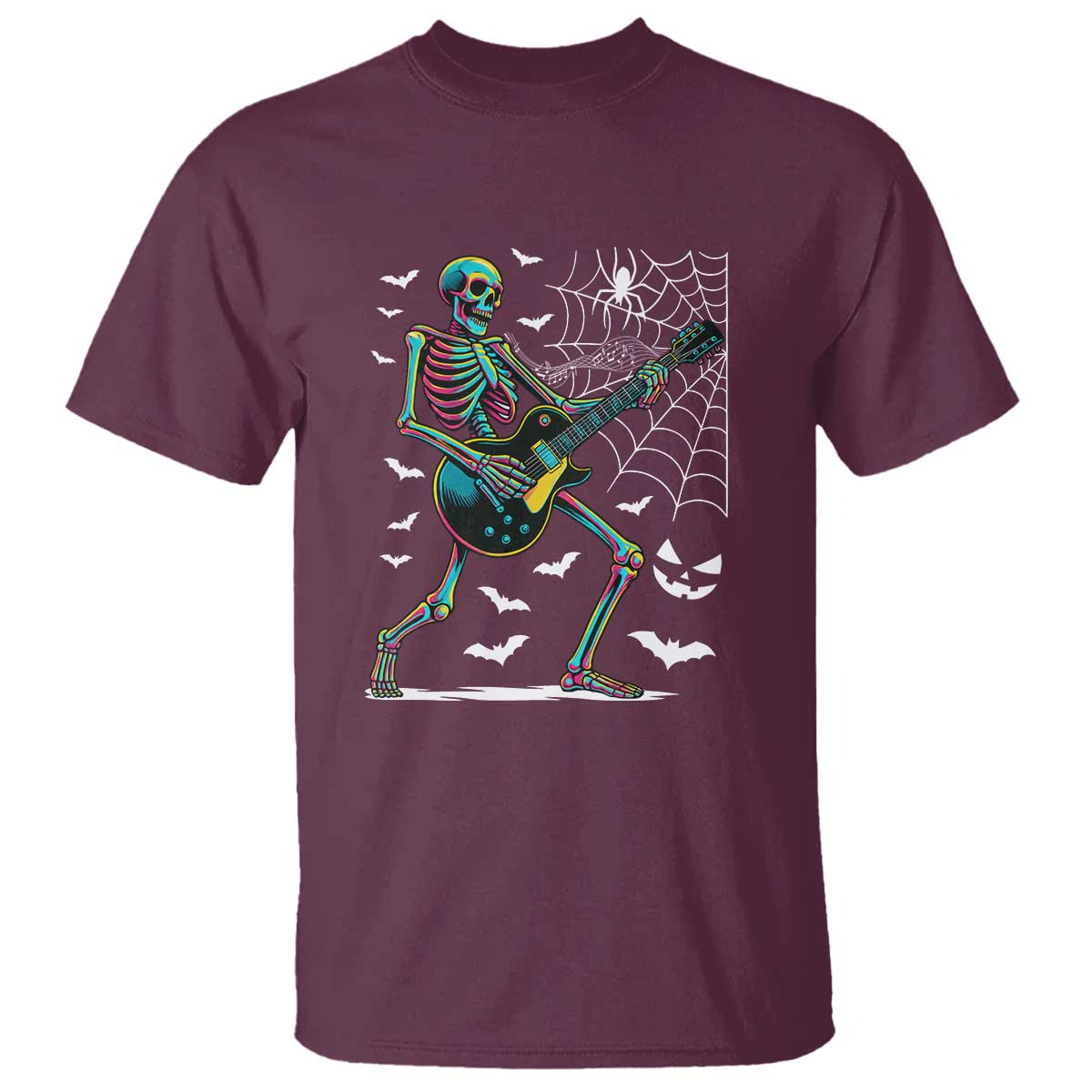 Halloween Rock And Roll T Shirt Skeleton Playing Guitar TS12 Maroon Print Your Wear