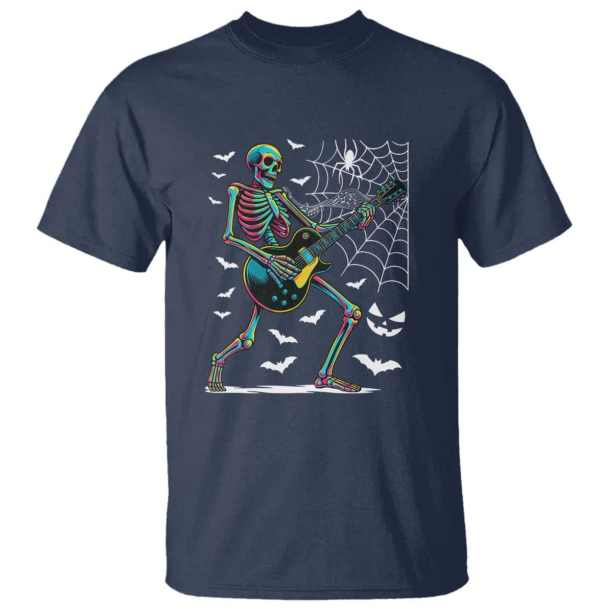 Halloween Rock And Roll T Shirt Skeleton Playing Guitar TS12 Navy Print Your Wear