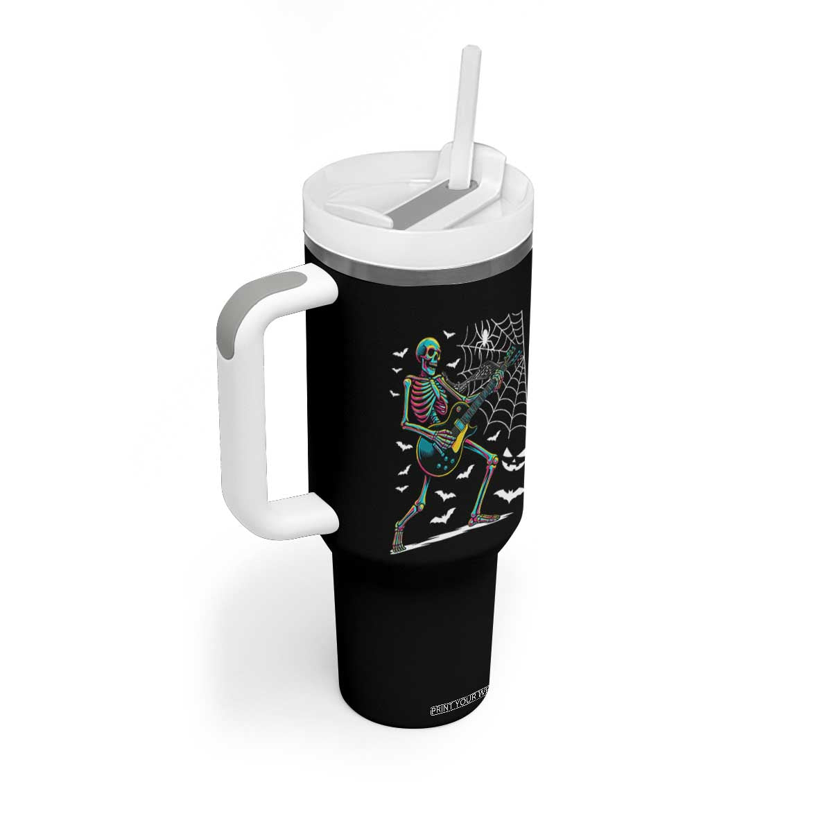 Halloween Rock And Roll Tumbler With Handle Skeleton Playing Guitar TS12 Print Your Wear
