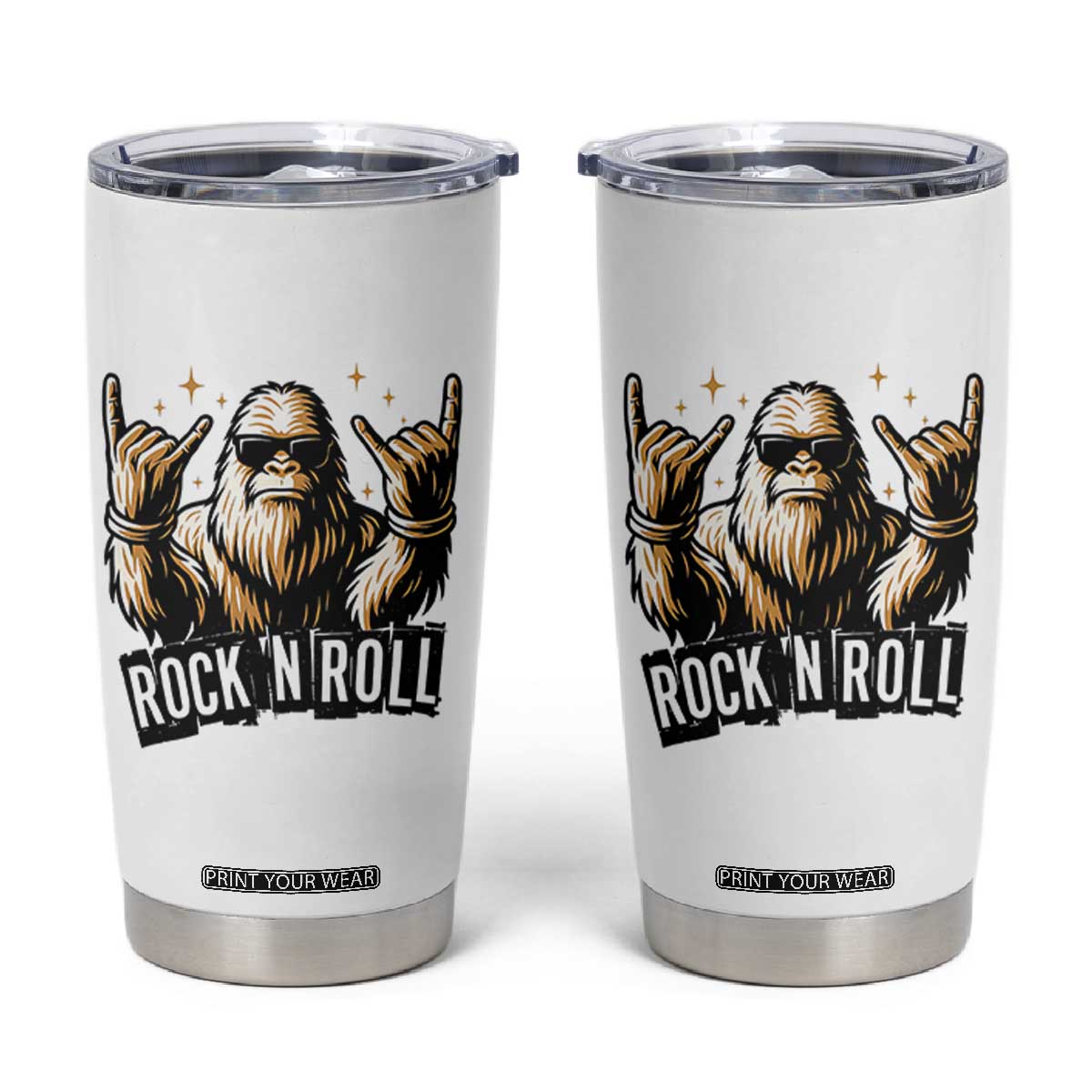 Funny Bigfoot Rock N Roll Tumbler Cup Music Lover Sasquatch TS12 White Print Your Wear