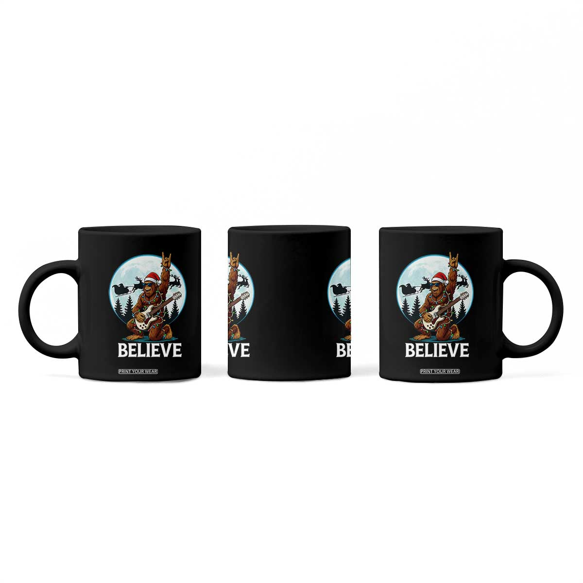 Christmas Bigfoot Coffee Mug Believe Funny Santa Rock N Roll TS12 Print Your Wear