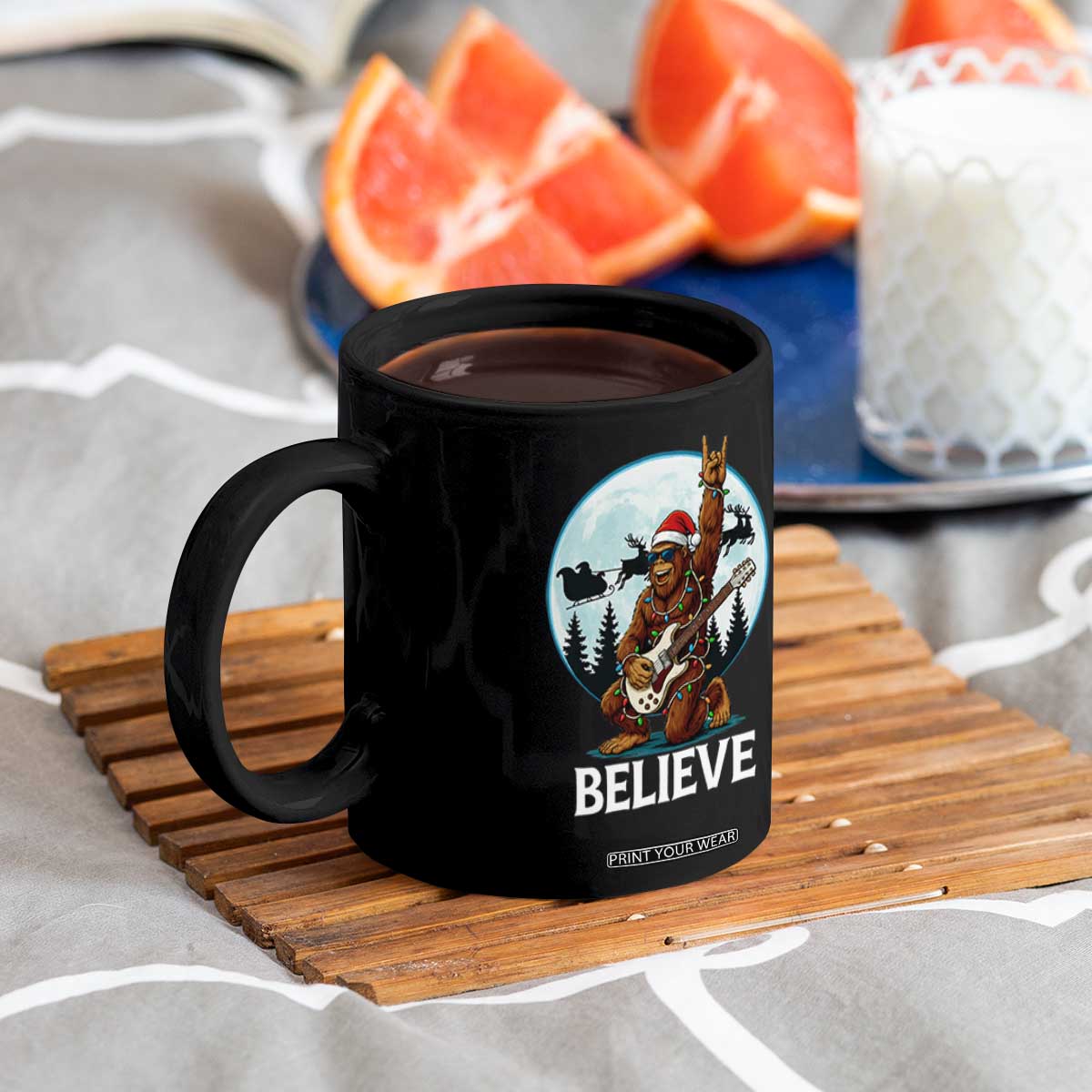 Christmas Bigfoot Coffee Mug Believe Funny Santa Rock N Roll TS12 Print Your Wear