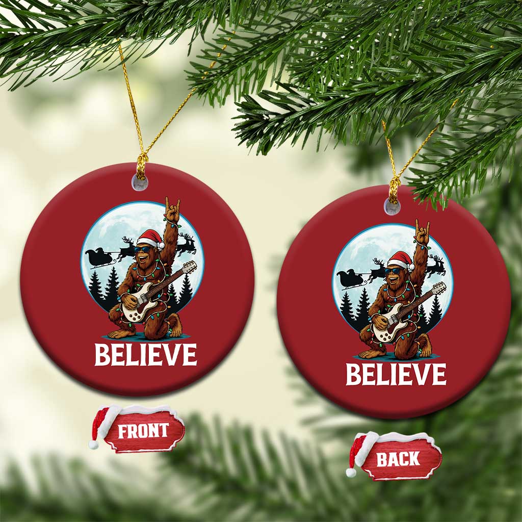 Xmas Bigfoot Christmas Ornament Believe Funny Santa Rock N Roll TS12 Circle Red Print Your Wear