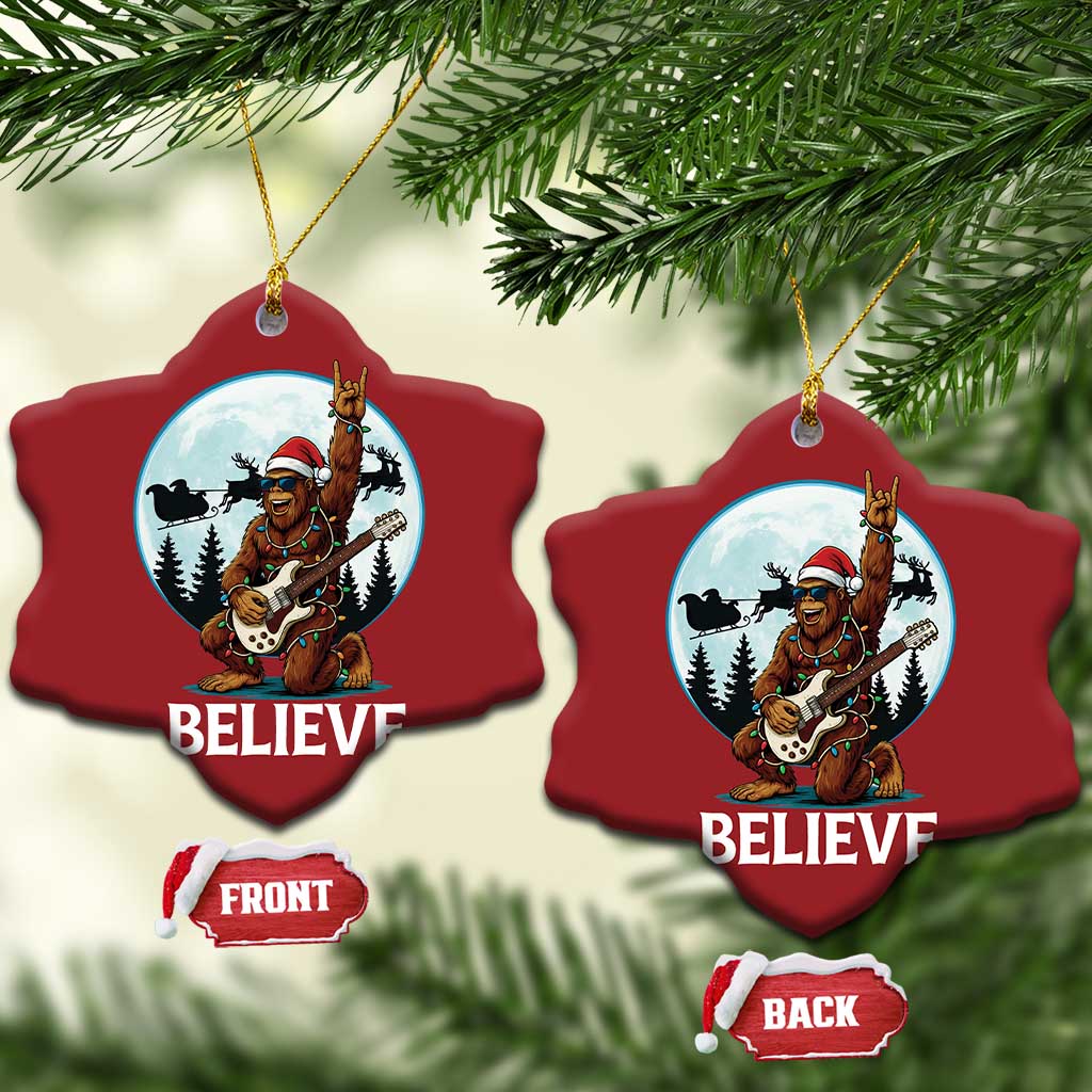 Xmas Bigfoot Christmas Ornament Believe Funny Santa Rock N Roll TS12 Snow Flake Red Print Your Wear