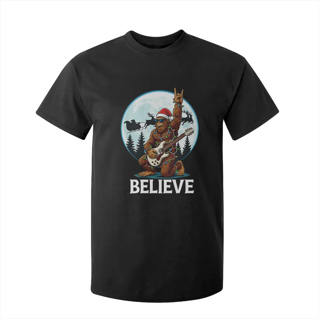 Christmas Bigfoot T Shirt For Kid Believe Funny Santa Rock N Roll TS12 Black Print Your Wear