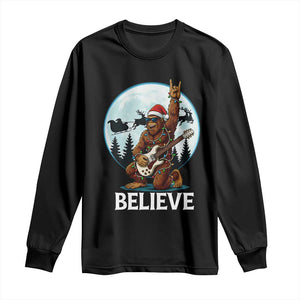 Christmas Bigfoot Long Sleeve Shirt Believe Funny Santa Rock N Roll TS12 Black Print Your Wear