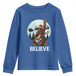 Christmas Bigfoot Youth Sweatshirt Believe Funny Santa Rock N Roll TS12 Royal Blue Print Your Wear