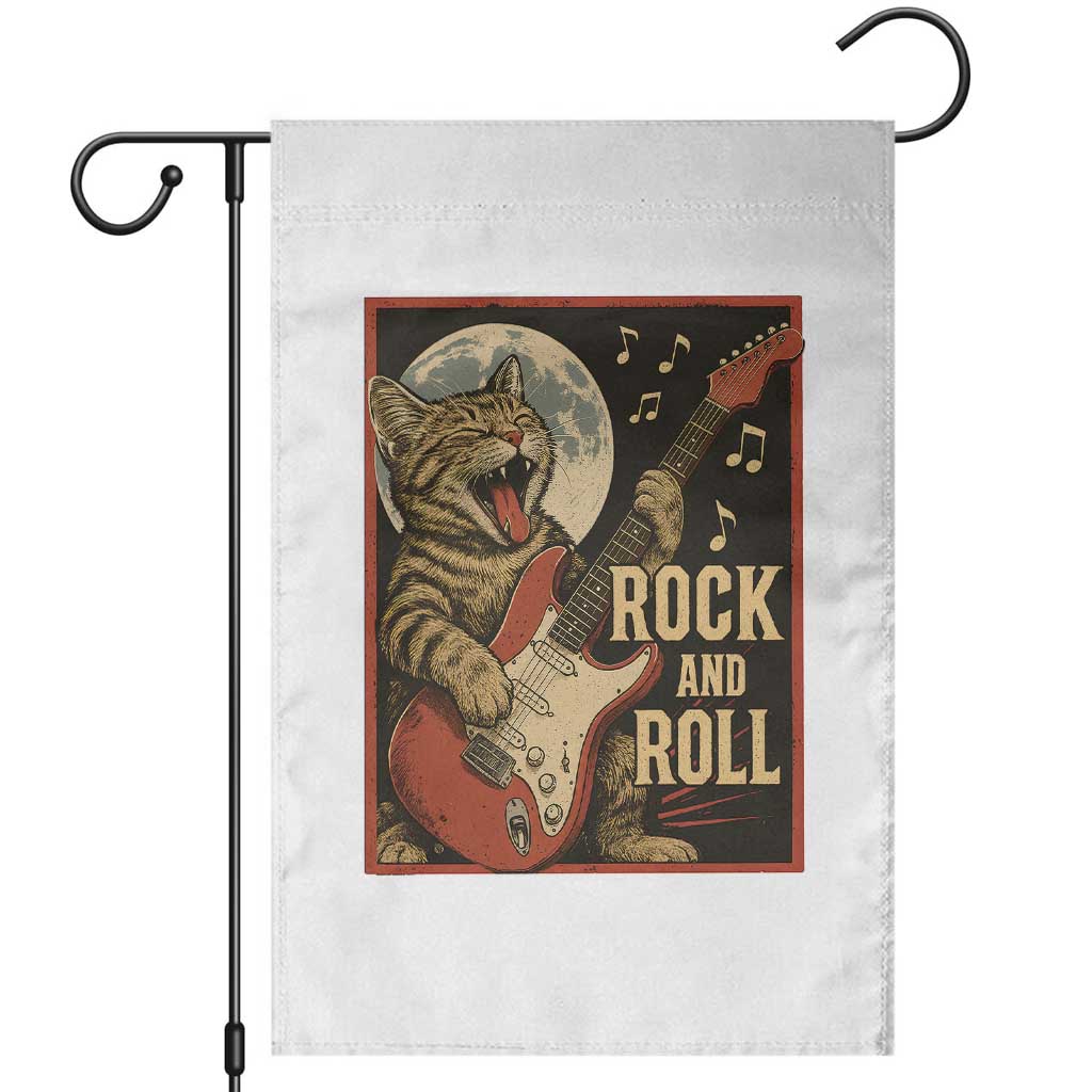 Funny Rock And Roll Garden Flag Cat Playing Electric Guitar Music Lover TS12 White Print Your Wear