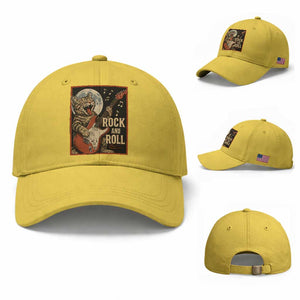 Funny Rock And Roll Baseball Cap Cat Playing Electric Guitar Music Lover TS12 Baseball Cap Universal Fit Yellow Print Your Wear