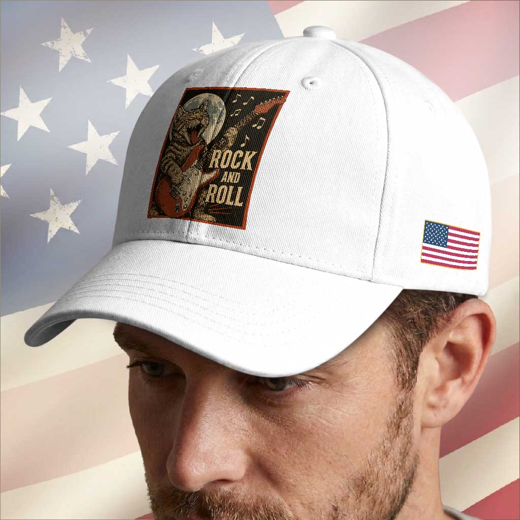 Funny Rock And Roll Baseball Cap Cat Playing Electric Guitar Music Lover TS12 Print Your Wear